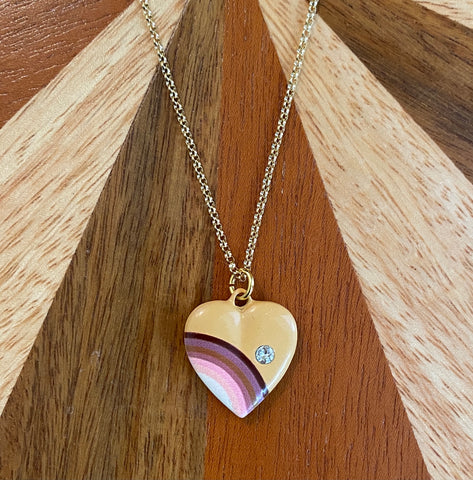 70s Inspired Rainbow Enamel Heart Necklaces