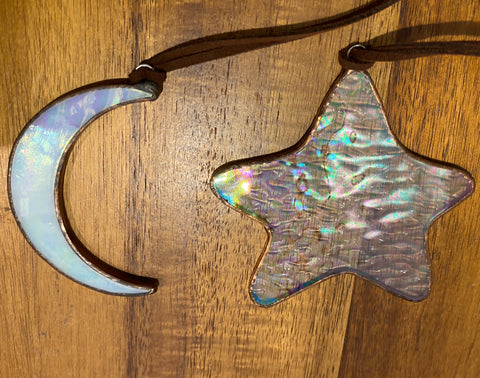 Stained Glass Small Crescent Moon and Star Ornaments