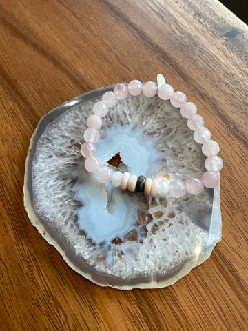 Rose Quartz Pink Opal Pave Diamond Bracelet