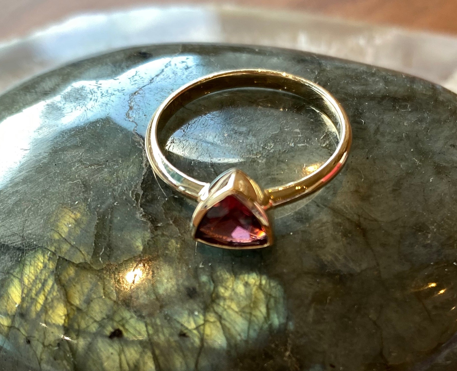 Triangle Shaped Garnet Ring