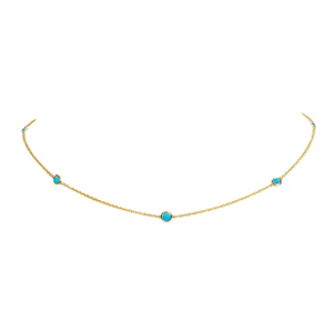 5 Turquoise Orbit Bezel Set Gold Necklace