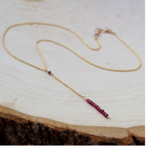 Garnet Bar Lariat Necklace