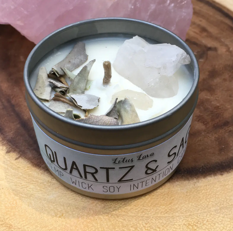 Manifestation Candle with Quartz and Sage - 4 oz