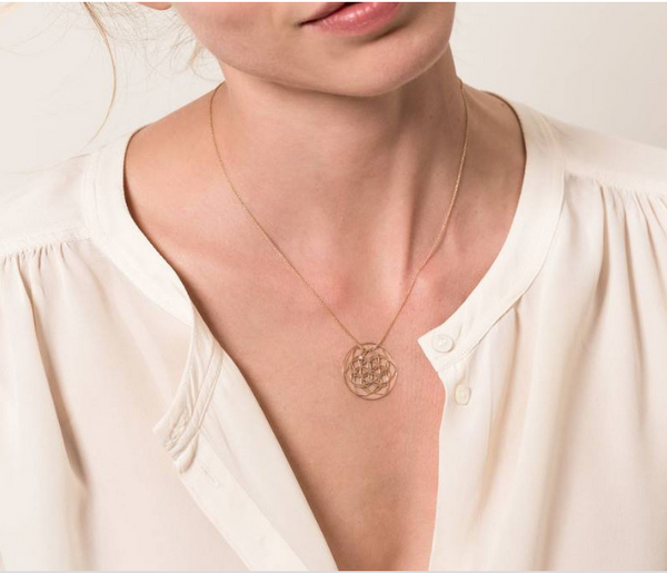 Gold Flower Of Life Pendant With Diamond