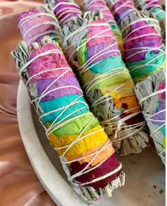 White Sage & Rose Petal Rainbow Smudge Bundles